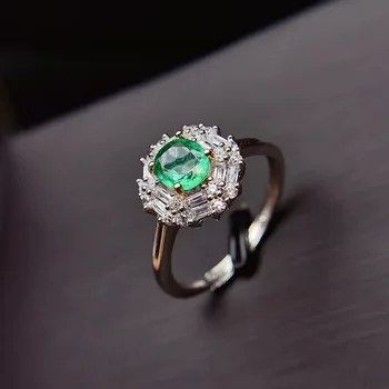 Moda 925 Srebro Smaragd Prsten za Zaruka 5 mm*6 mm Prirodni Smaragd Srebro Prsten od Srebra Smaragd Zaručnički Prsten
