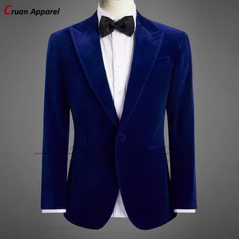 (Jedan Blazer) Marke Royal Blue Velvet Blazers Muškarci Slim Fit Vrh Rever Mladenka Vjenčanje Maturalnu Odijelo Jakna Pojedinačni nalog Najbolja Osoba na Tuxedos