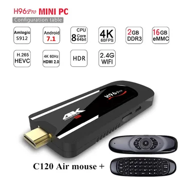 H96 Pro 2G 16G Android 7.1 TV Stick 8 Core Amlogic S912 TV dongle Svirati Miracast H. 265 BT4.1 H96Pro Mini Pc W/ Fly Air Mouse