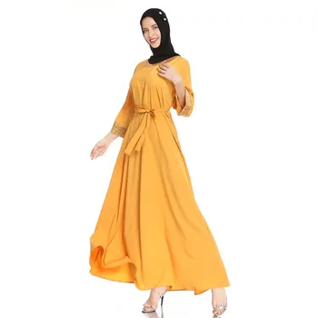 2021 Bajram Ramazan Muslimanke Šljokice Duga Haljina Arapska Abaja Dubai Bliski Istok, Turska Islamska Odjeća, S Pojasom Maxi Haljina Haljina