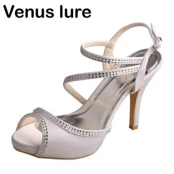 Venus lure Platform Heel Crystal White Slingback Sandals for Women Wedding Open Toe