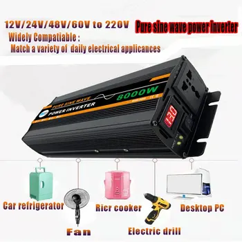 8000 W Neto sinusni val inverter DC12V 24 do AC220V 50 Hz 60 Hz pretvarača pretvarač snage Za auto Napon transforme