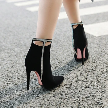 Izvorna namjera Elegantan, Ukusan Čizme Ženska Moda Crystal Crne Cipele Ženske Tanke Visoke Potpetice Oštar Čarapa Cipele Dama