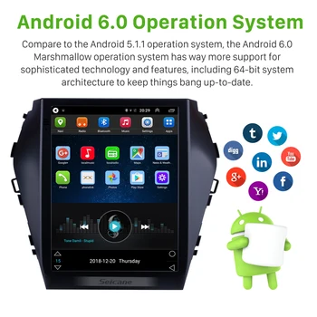 Seicane 9,7-inčni Android 6,0 Auto Radio WIFI Bluetooth Media Player, GPS Navigacija Za 2016 2017 Hyundai IX45 Santafe