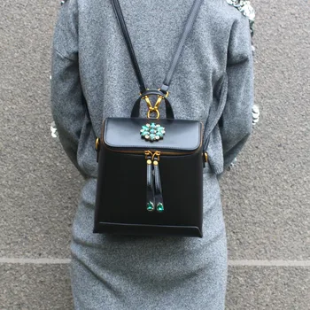 BENVICHED Ženski ruksak od prave kože 2022 proljeće klasicni čista boja Dijamanti moda student torba na jedno rame torba c394
