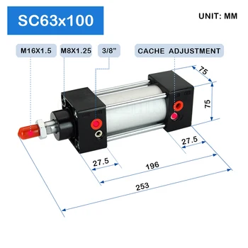 Tipska hot prodaja SC63X100 Promjer 63 mm Hod 100 mm Aluminijski Cilindri Pneumatski Zračni Cilindar s Dvostrukim djelovanjem