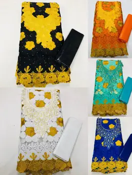 Guinea Bazen Rihce Brode Tkanina od Pamuka Švicarski cvjetne čipke Tkanina Femme Robe Bazen Riche Brode Tkanina 2,5+2,5 metra/set LSN51