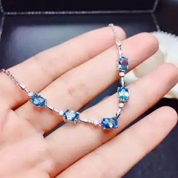 Prirodni plavi topaz je dragi kamen Narukvica Prirodni dragulj Narukvica 925 srebrnu narukvicu Moda Prekrasan jednostavan lanac Ženski poklon nakit