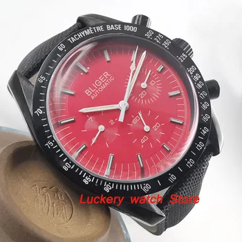 40 mm bliger watch crno kućište crvena brojčanik Арочное staklo Bogata datum Automatski mehanizam za mens-BA68