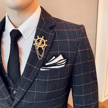 Odijelo Odijelo Muška Poslovna Službena Odjeća Mladoženja Vjenčanje Odijelo Korejski Tanke Kockice Britanski Stil Odijelo Muški Kaputi