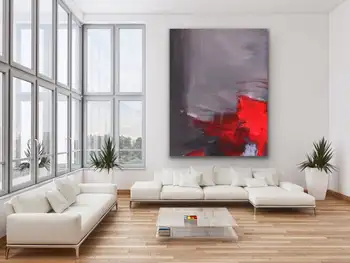 Apstraktno Slikarstvo Izvorni Veliki Akril na Platnu Zid Umjetnost Ekspresionizam Siva ModernWall Umjetnost na Platnu, Crvena suvremene umjetnosti dekor