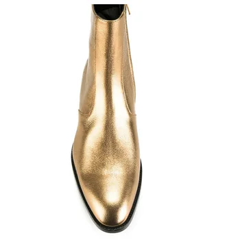 Munja Odjeća Vrhunske Kvalitete Chelsea West Čizme Zlatna Metalik Čizme Muške Kožne Cipele Velike veličine 36-47 Besplatna Dostava