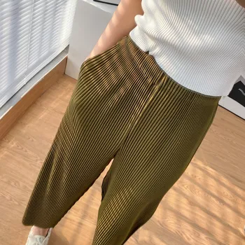 2021 ženske jesen debeli nove hlače s visokim strukom i draperija Miyak fold Fashion plus size casual slim cropped pants