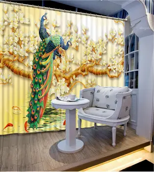 Običaj Fancy 3D Guste Zavjese Zlatna Ribica, koja se u vodi Ptičica Cvjetne Zavjese Za Spavaće sobe, Dnevni boravak Prozor Sjenčanja