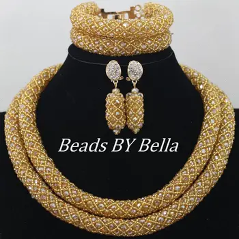 Topla rasprodaja Zlatne Nigerijski Perle Ogrlica Vjenčanje Nakit Setovi Afričke Vjenčanje Ogrlice Nakit Kit Crystal Besplatna Dostava ABF161