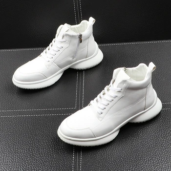 Korejski stil muška moda punk noćni klub haljina platforma čizme trend bijele cipele originalne kožne cipele ulica čizme botas osoba