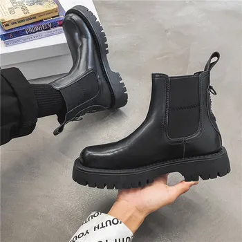 Novi prijem za muškarce slobodno vrijeme punk noćni klub nosi cipele chelsea crni original kožne cipele na platformu lijep kaubojske čizme kratke botas