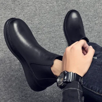 Britanski dizajner Za Muškarce Fancy Cipele na platformu Jesen-Zima Cipele Vintage Crna Chelsea Botines Hombre Čizme Botas Masculinas Muški