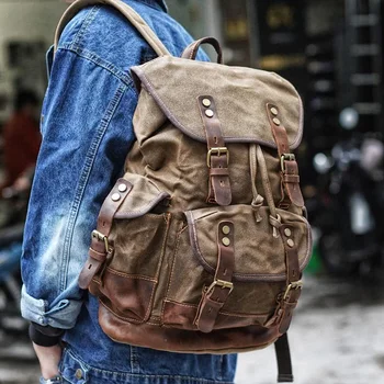 Klasicni platnu muški vanjski ruksak velikog kapaciteta slobodno vrijeme putovanja ruksak platnu šivanje kože penjanje torba