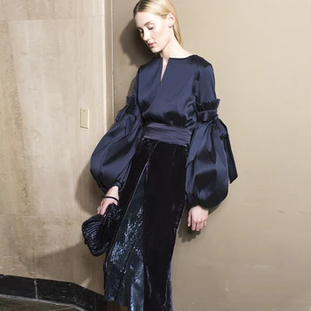 Visoka KVALITETA Zimska Moda 2021 Dizajner modne Piste piste Odijelo Komplet Ženski Fenjer Rukav Majice Baršun Komplet Suknja