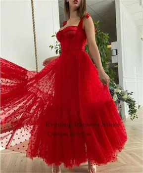 Red Dot A Line Evening Dress Sweetheart Princess Formalno Long Party Prom Dresses Bow Custom Made Ankle Length Robe De Mariée