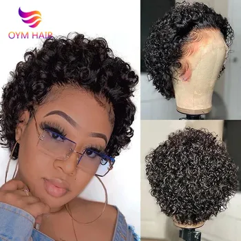 Pixie Cut Wig Preplucked Bob Lace Part Kinky Curly Wigs Short Curly Lace Frontal Bouncy Curly Human Hair Wig for Women